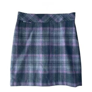 L.L. Bean Plaid Mini Pencil Skirt Size 12 Petite Wool Blend Purple Blue Vtg 90s
